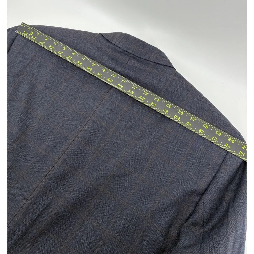 Jack Victor Super 110s Wool Suit Size 48XL Gray Windowpane Pleated Cuffs 42X34